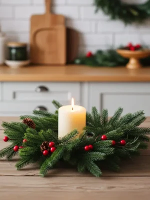 Coroniță verde de Crăciun cu aspect natural