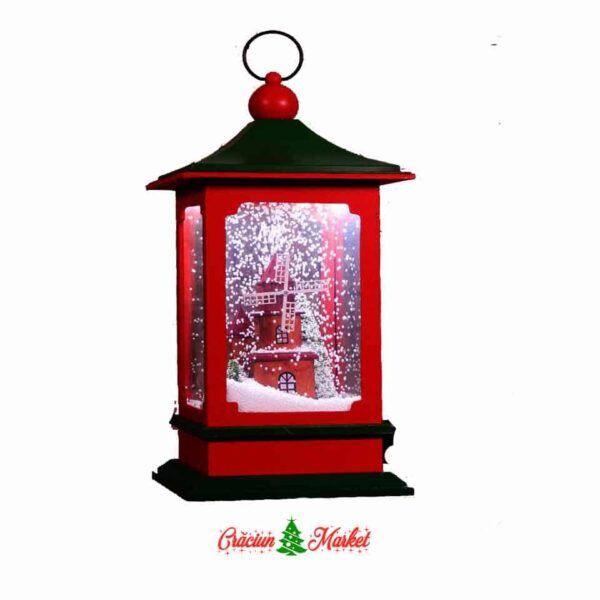 Felinar Craciun cu zapada artificiala